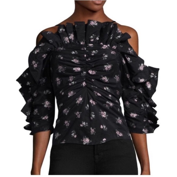 Rebecca Taylor Off Shoulder Floral Jacquard Top size 4 - Picture 2 of 11